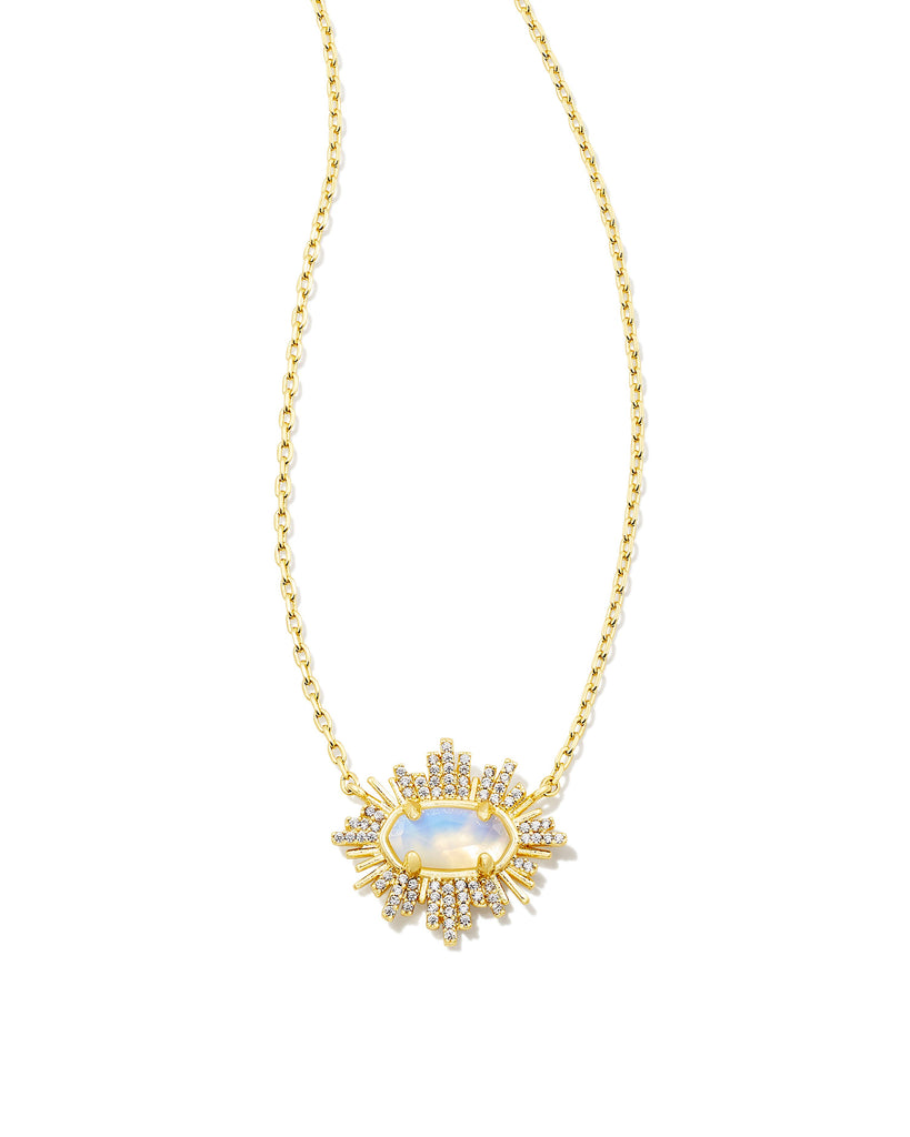 Grayson Sunburst Frame Short Pendant Necklace Jewelry Kendra Scott Gold Iridescent  