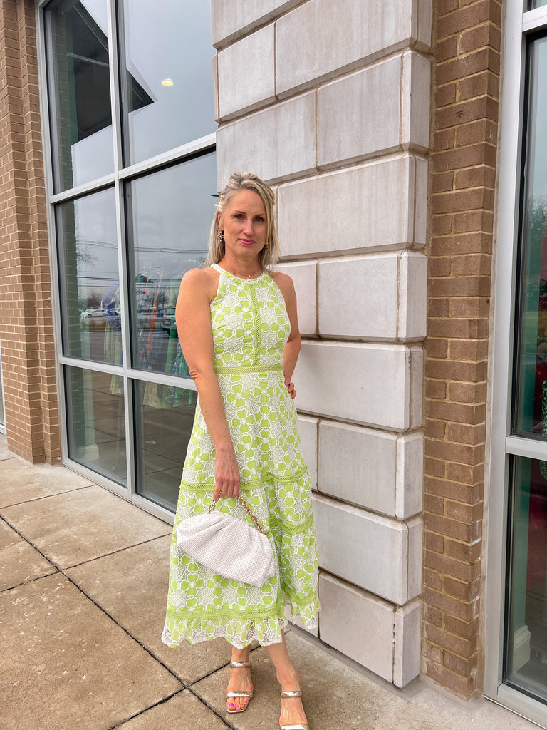 Lime Lady Lace Floral Halter Dress Clothing Just Me   