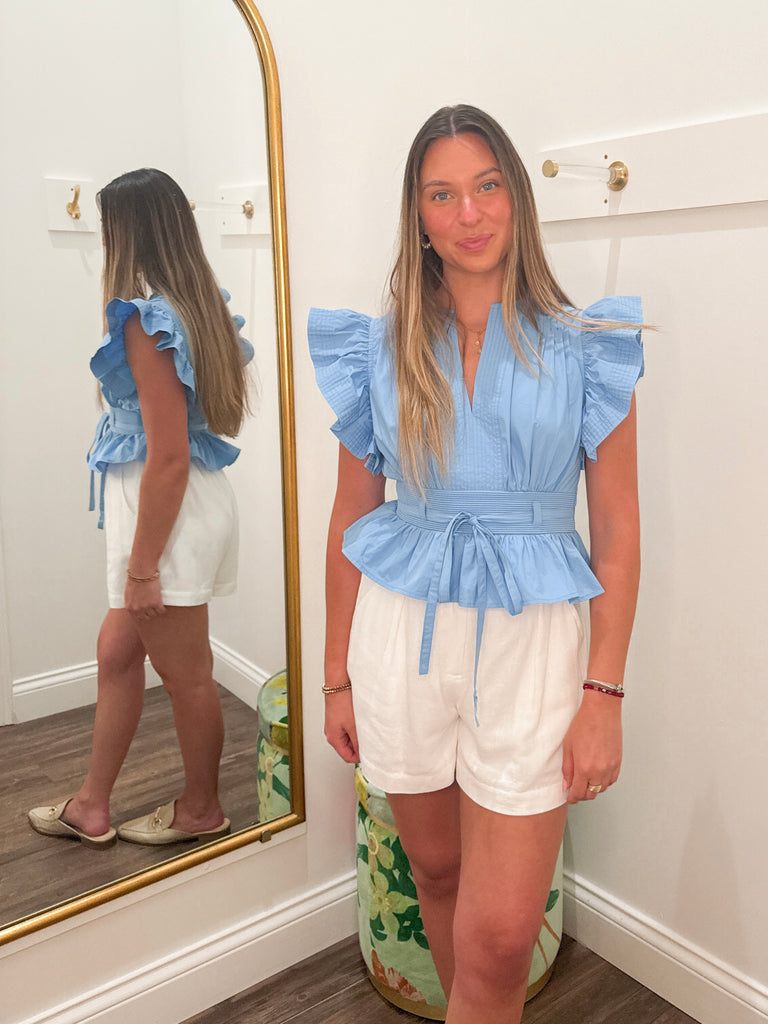 Bayside Blues Poplin Top Clothing Peacocks & Pearls Lexington   