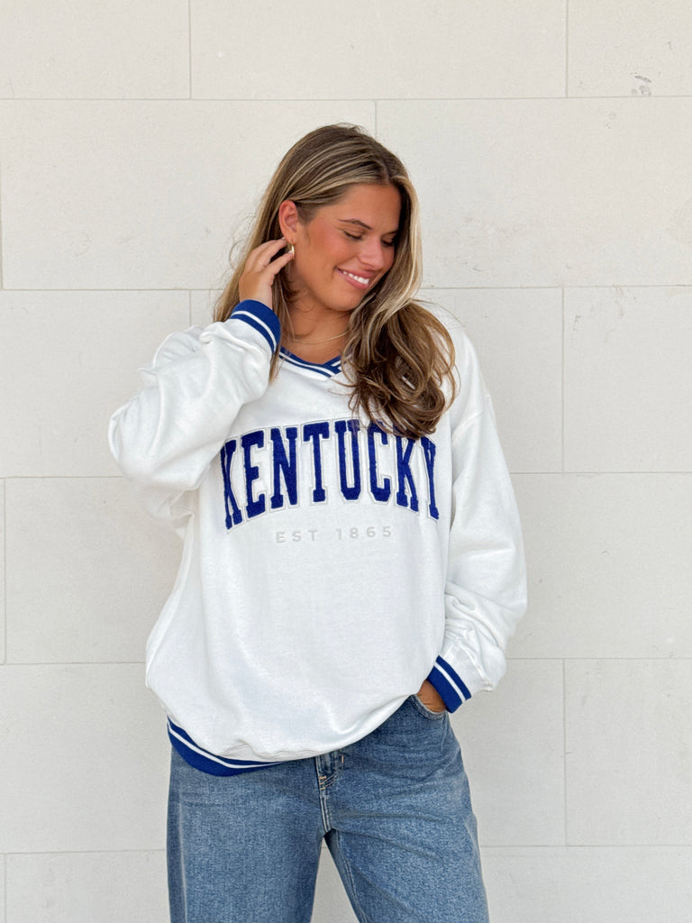 Kentucky Allen Chenille Varsity V-Neck Sweatshirt Clothing Peacocks & Pearls Lexington