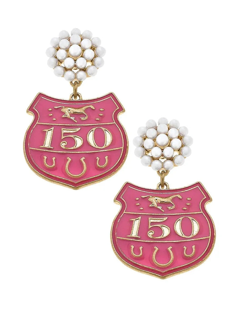Derby 150th Anniversary Enamel Earrings in Pink Jewelry Peacocks & Pearls Lexington   