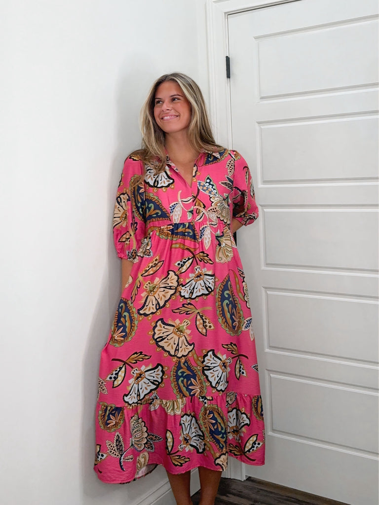 Autumn Bouquet Midi Dress Clothing Peacocks & Pearls Lexington
