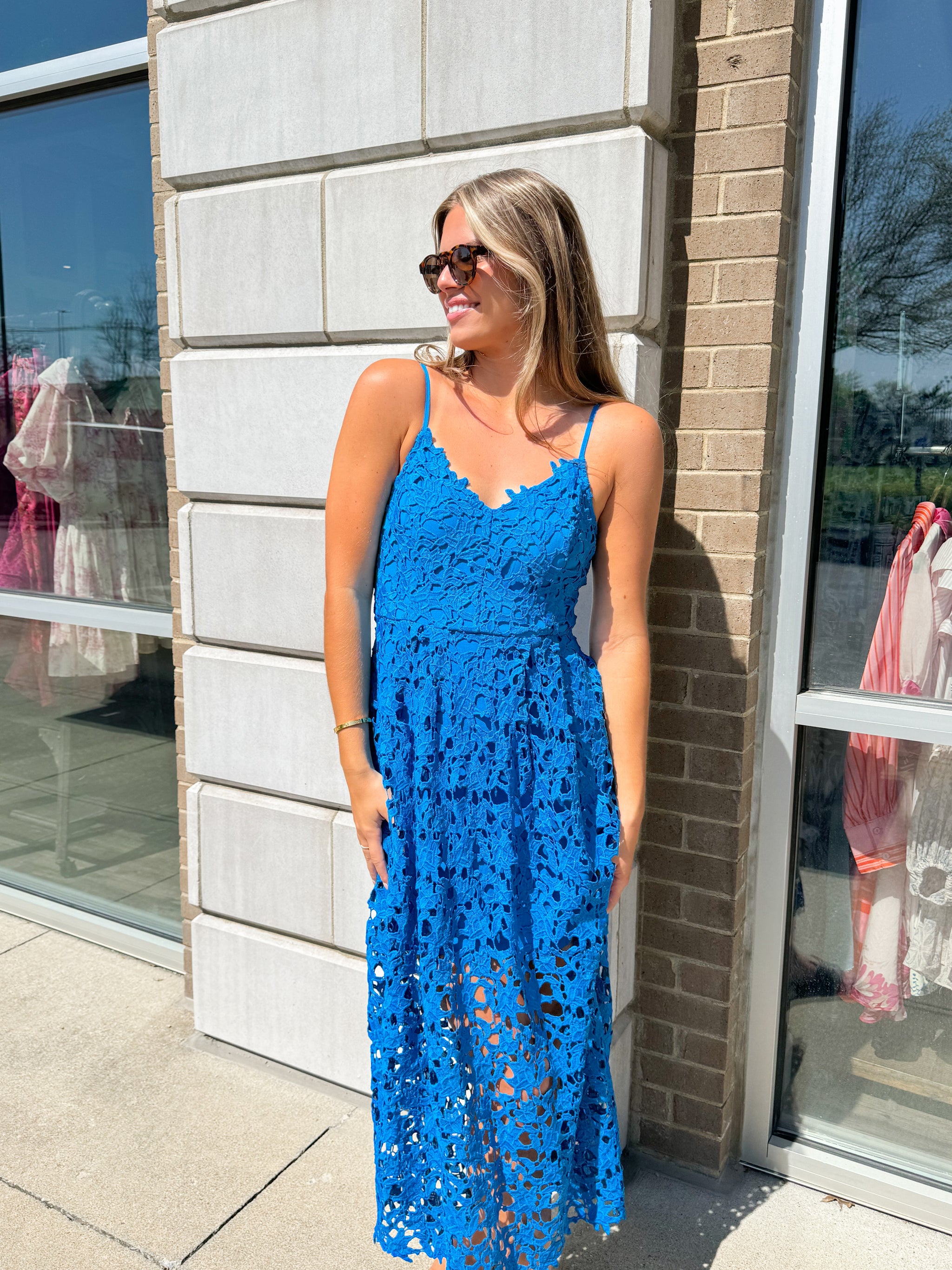 Top Tier Lace Midi Blue Dress Peacocks & Pearls Lexington Top Tier Lace Midi Blue Dress Peacocks & Pearls Lexington