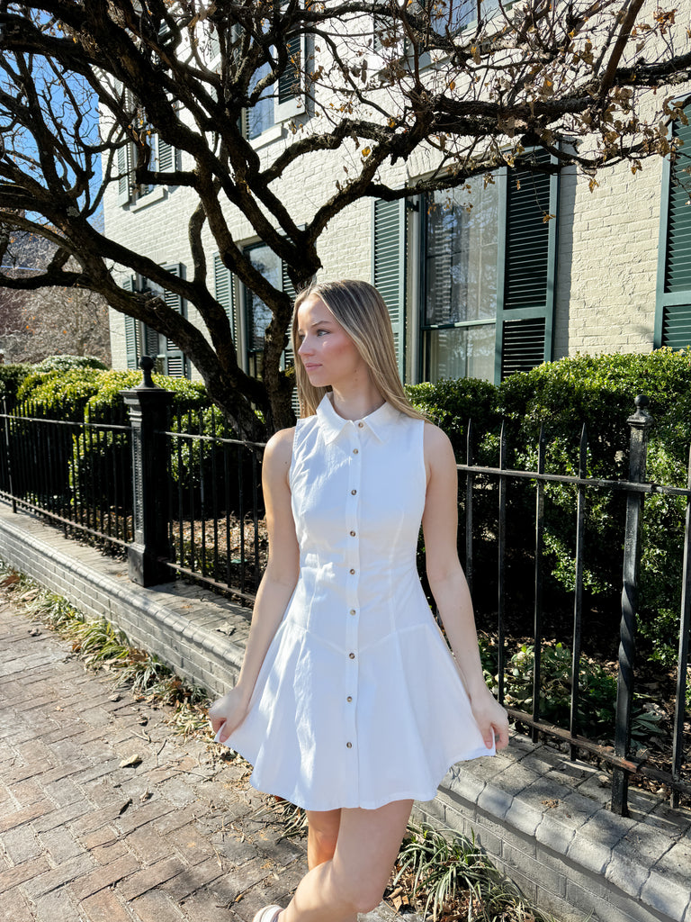 White Lily Button Down Dress Clothing Peacocks & Pearls Lexington