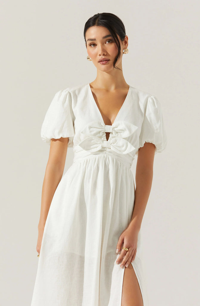 Linen Bow Front Midi Dress Peacocks & Pearls Lexington Linen Bow Front Midi Dress Peacocks & Pearls Lexington