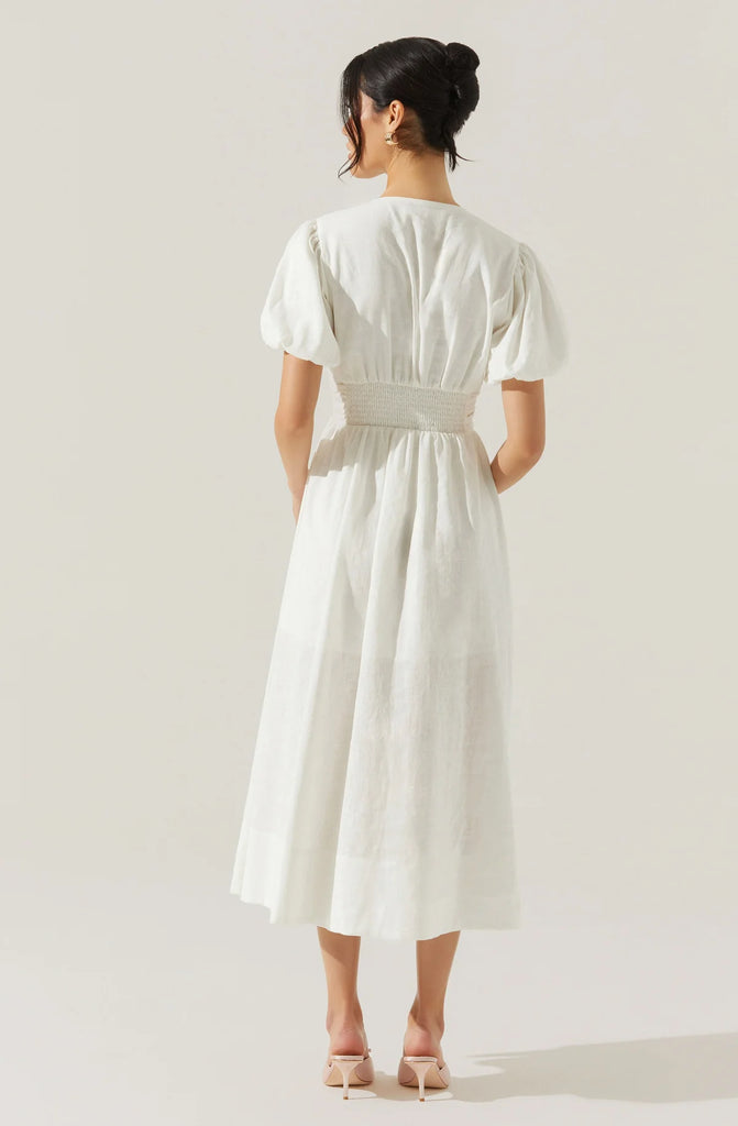 peacocks linen dress Linen Bow Front Midi Dress Peacocks & Pearls Lexington