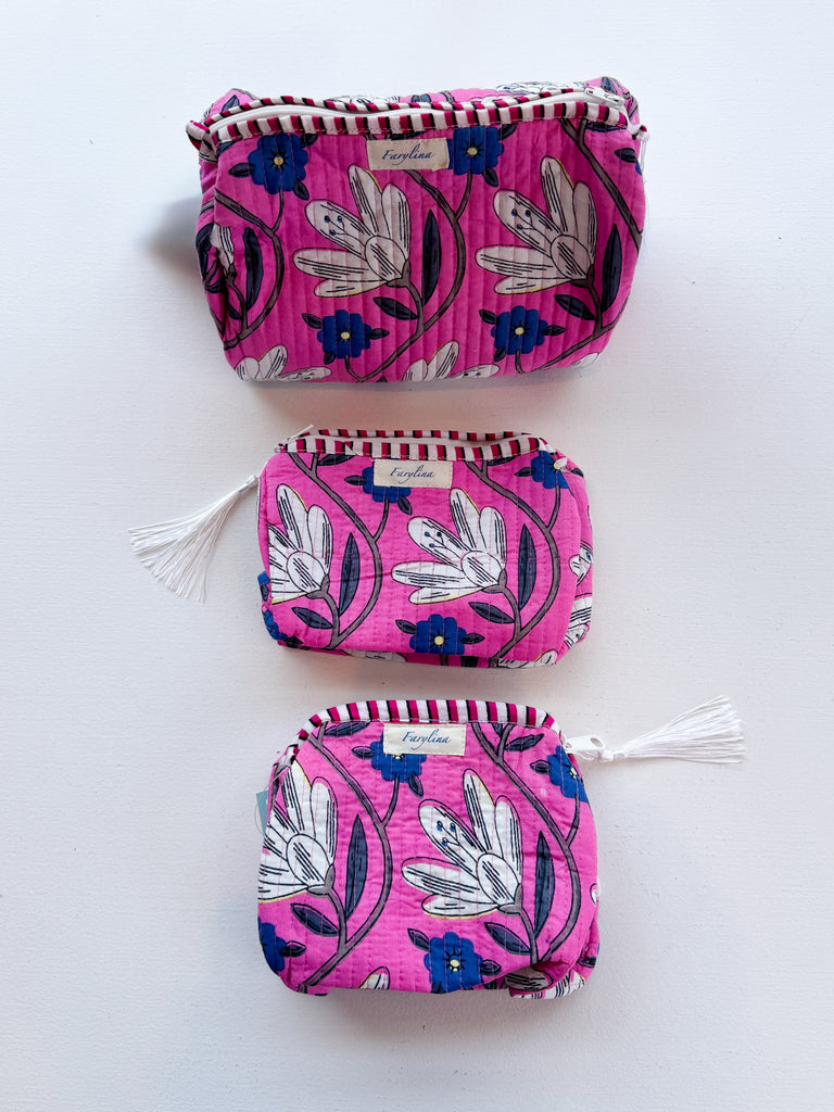 Quilted Toiletry Bag Accessory Peacocks & Pearls Lexington Tilly Pink/Royal Small