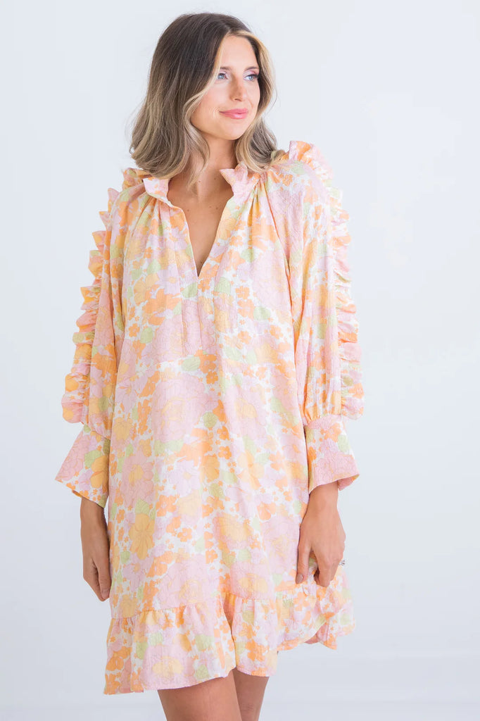 Floral Ruffled Long Sleeve V-neck Dress – Peacocks & Pearls Lexington