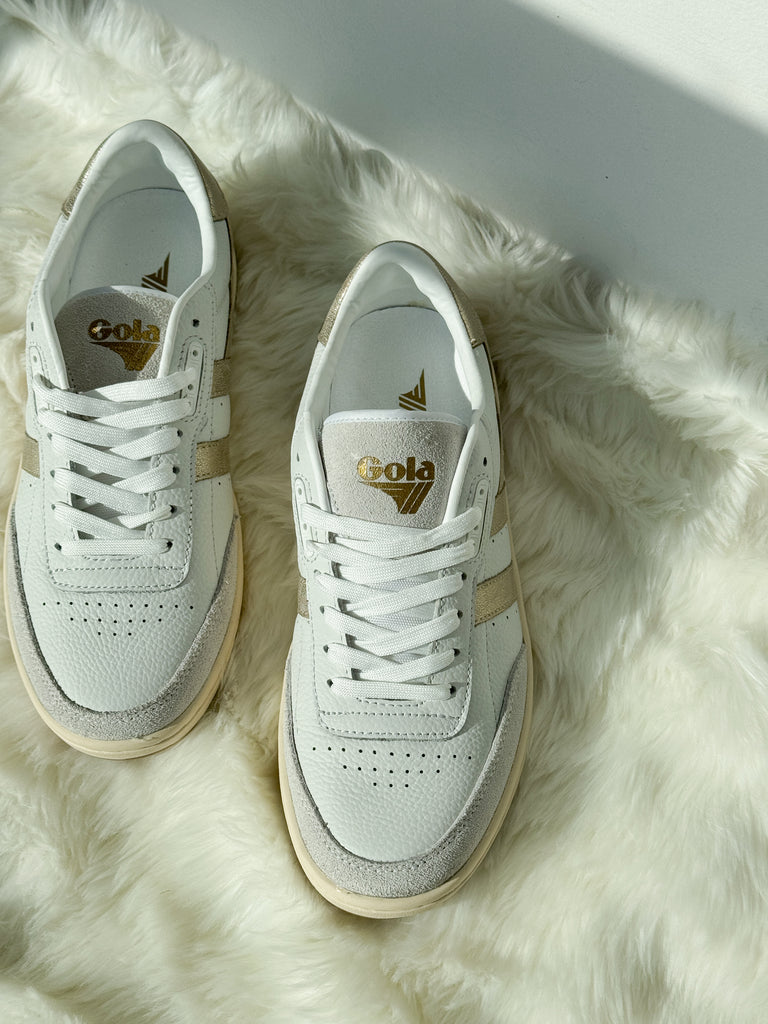 Falcon Mirror White/Gold Sneakers Shoes Peacocks & Pearls Lexington   