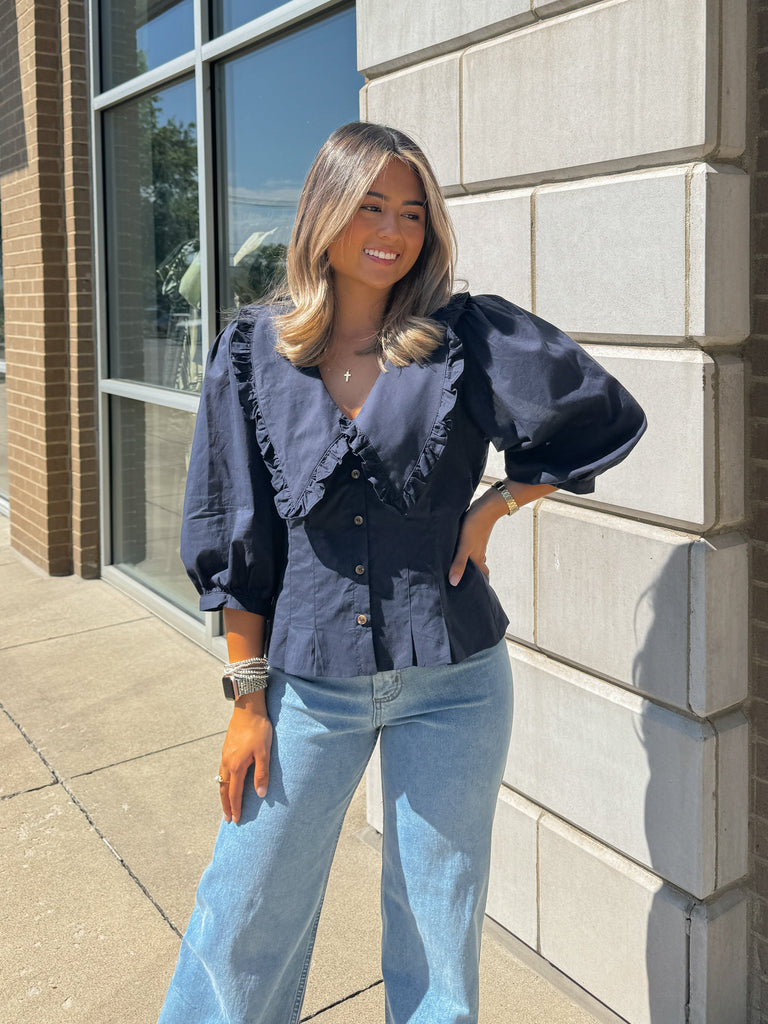 Matilda Collar Button Blouse Top Clothing Peacocks & Pearls Lexington   