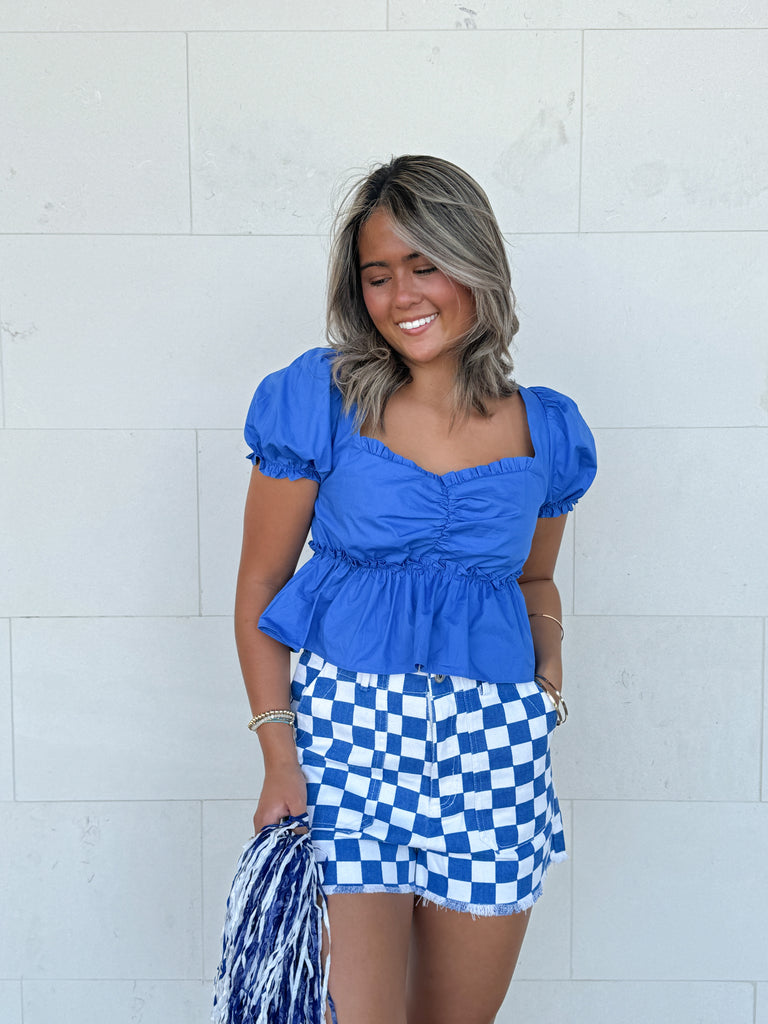 Colleen Checkered Royal Shorts Clothing Peacocks & Pearls Lexington   