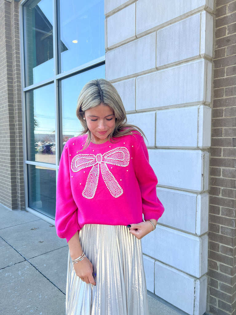 Pearly Bow Girlie Sweater Clothing Fate   