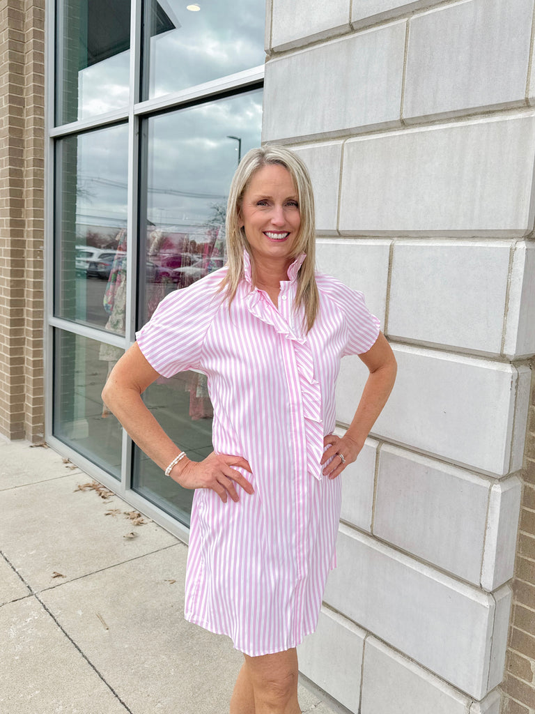 Pink Perfection Striped Dress Clothing Peacocks & Pearls Lexington   