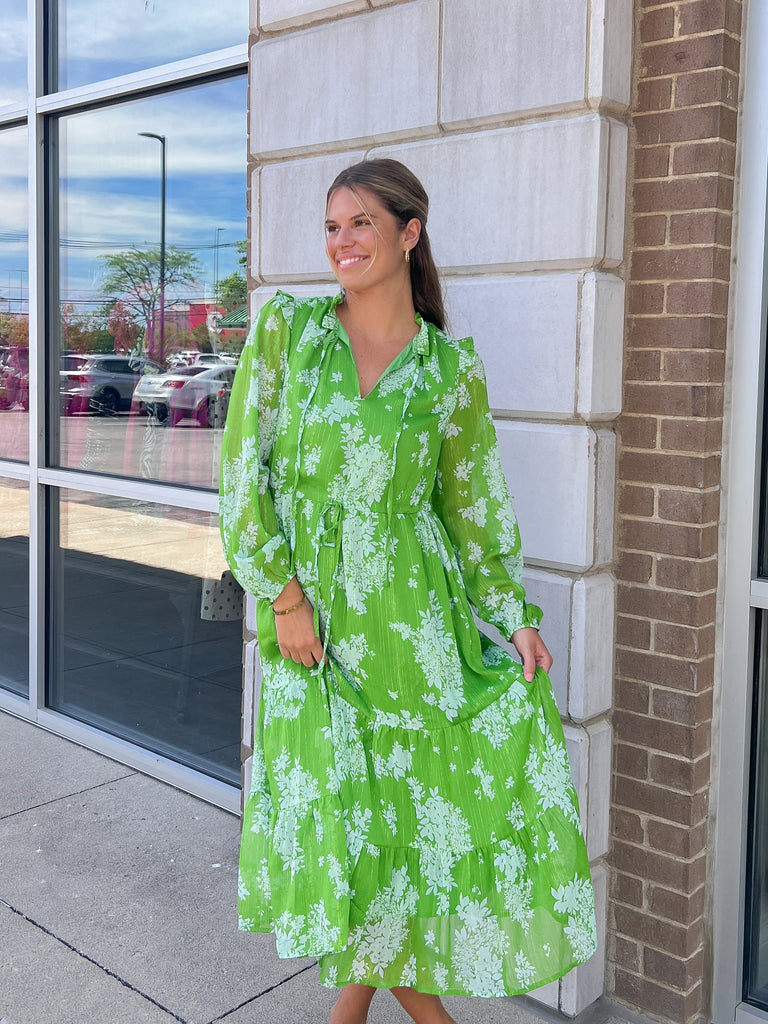 Polare Floral Kristen Tiered Midi Dress Clothing Peacocks & Pearls Lexington   