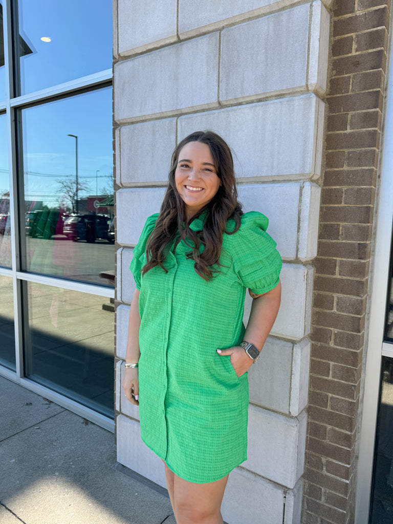 Green Buttoned Breeze Dress Clothing Peacocks & Pearls Lexington