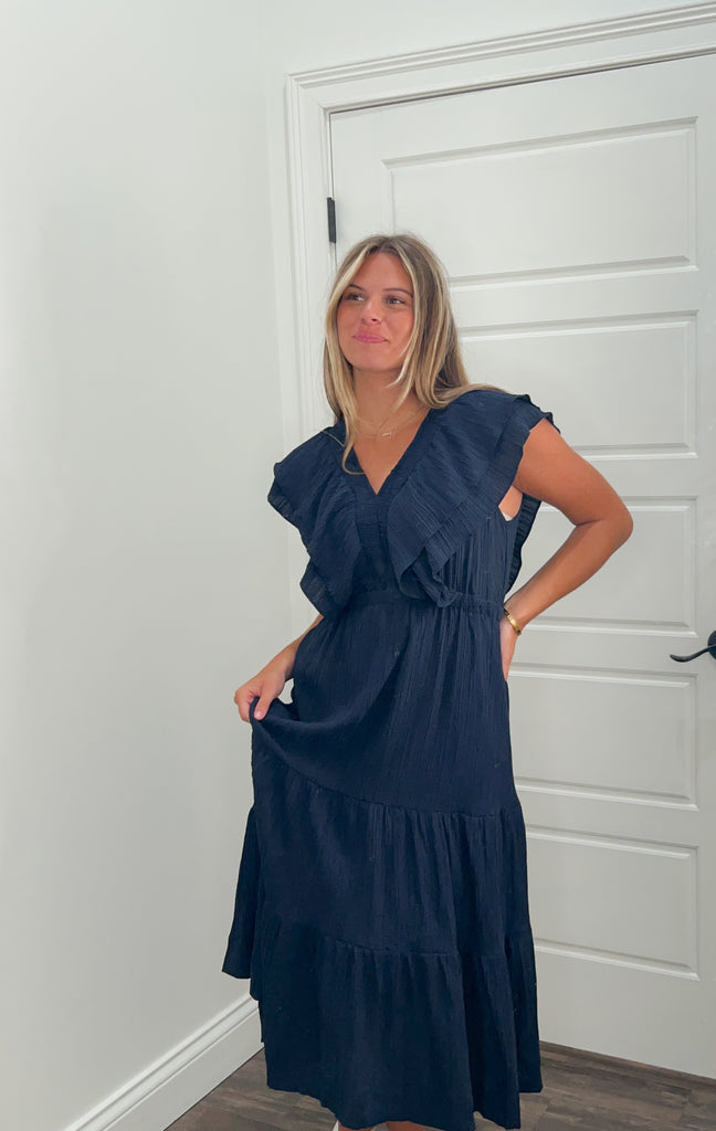 Oh So Charming Navy Midi Dress Clothing Peacocks & Pearls Lexington   