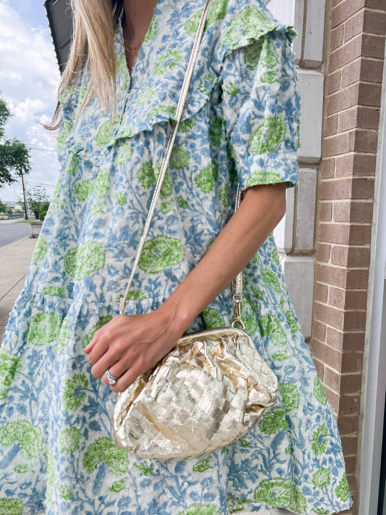 Gathered Top Woven Leather Bag Accessory Peacocks & Pearls Lexington   