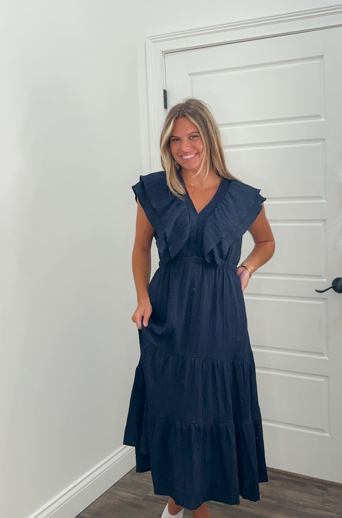 Oh So Charming Navy Midi Dress Clothing Peacocks & Pearls Lexington   