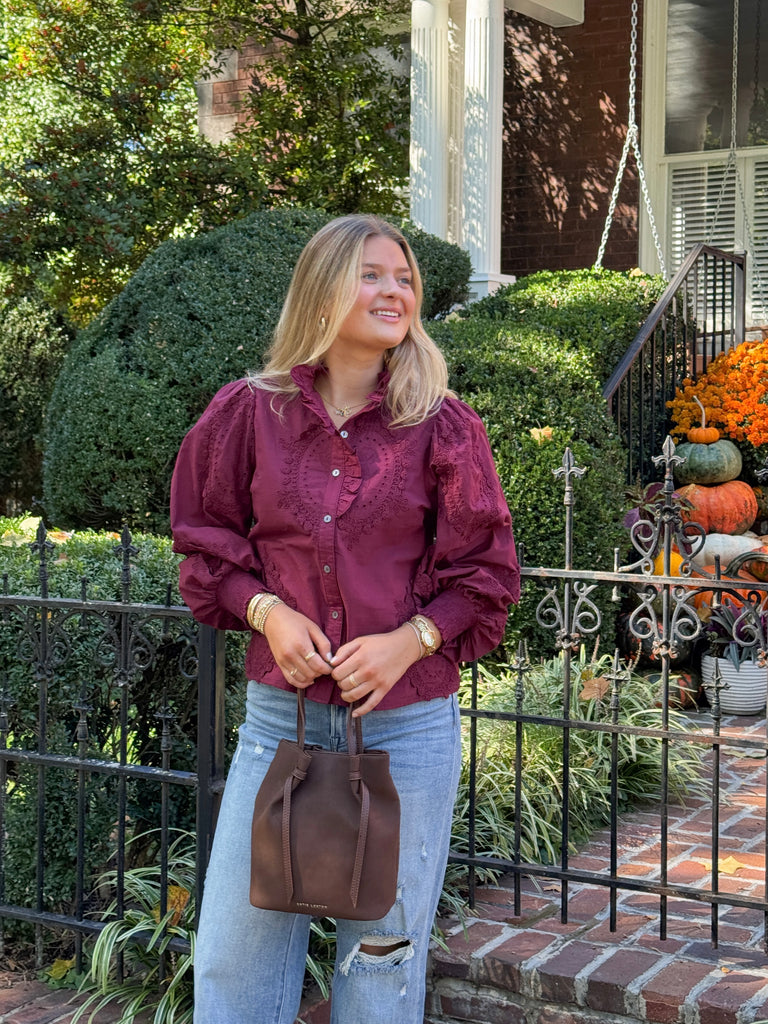 Turkey Day Embroidered Top Clothing Peacocks & Pearls Lexington
