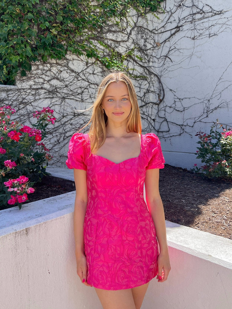 Outta Here Pink Puff Sleeve Dress Clothing Peacocks & Pearls Lexington   