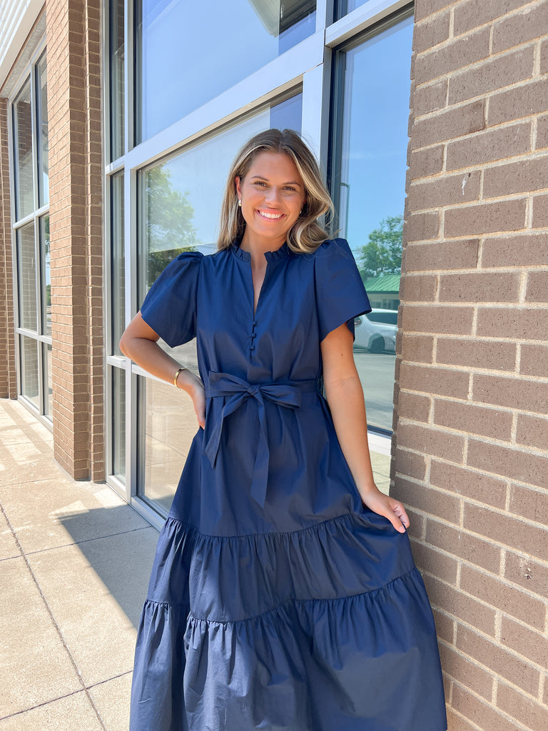 Britt Poplin Tiered Midi Dress Clothing Peacocks & Pearls Lexington   