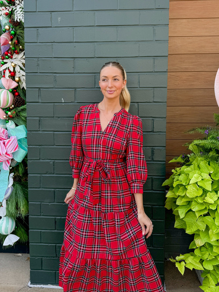 Boswell Tartan Plaid Yanis Button Up Midi Dress Clothing Peacocks & Pearls Lexington   