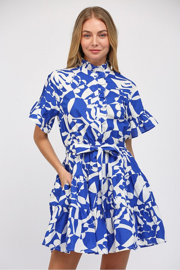 Blue Sea Printed Short Dress Clothing Peacocks & Pearls Lexington   