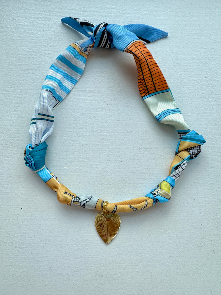 Scarf Pendant Necklace Jewelry Peacocks & Pearls Lexington Heart Blue/Orange
