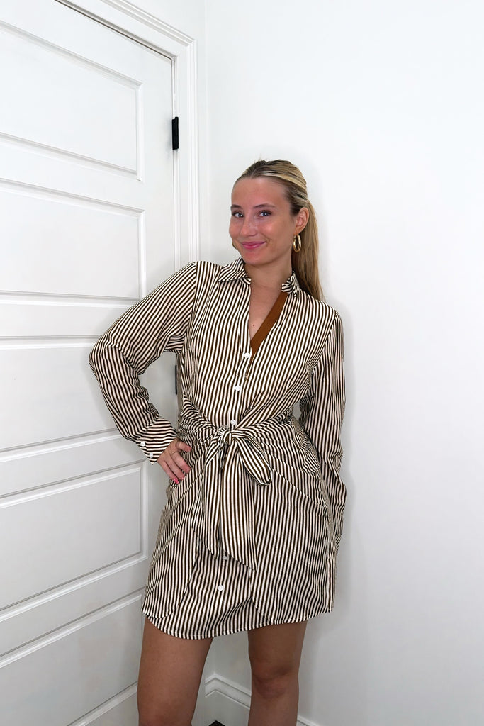The Caramel Cream Stripe Dress Clothing Peacocks & Pearls Lexington