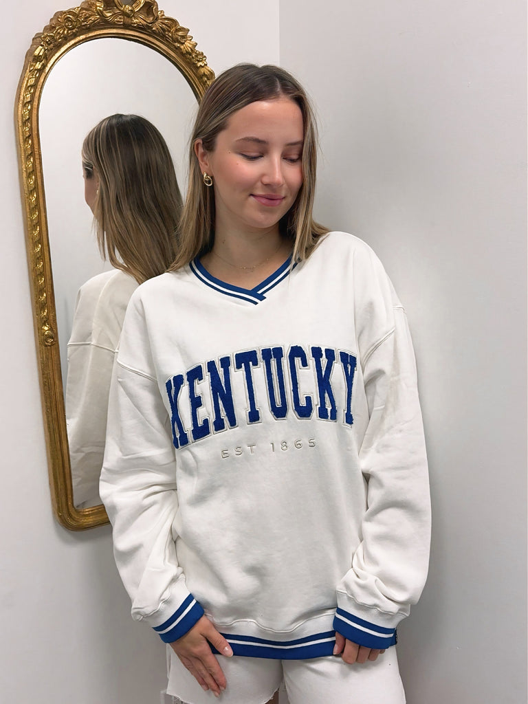 Kentucky Allen Chenille Varsity V-Neck Sweatshirt Clothing Peacocks & Pearls Lexington