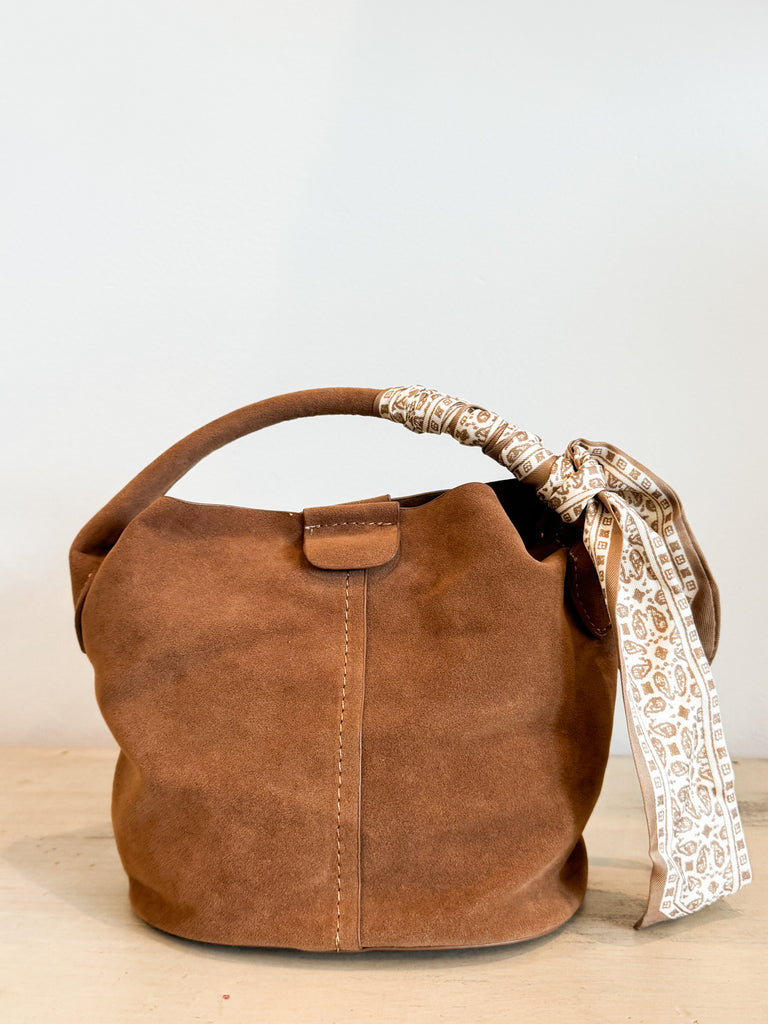 Suede Bucket Bag Accessory Peacocks & Pearls Lexington Small Camel