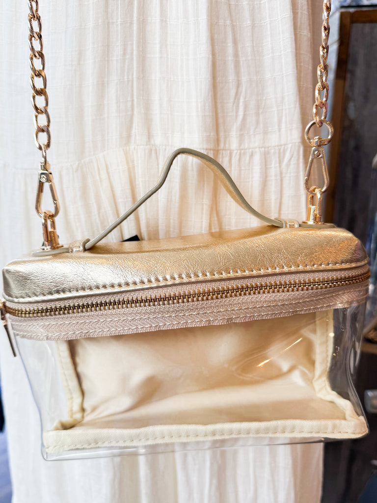 Clear & Gold Rectangle Gameday Bag Accessory Peacocks & Pearls Lexington