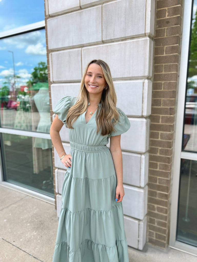 Twilight Luxe Dress Clothing Peacocks & Pearls Lexington Sage Green S
