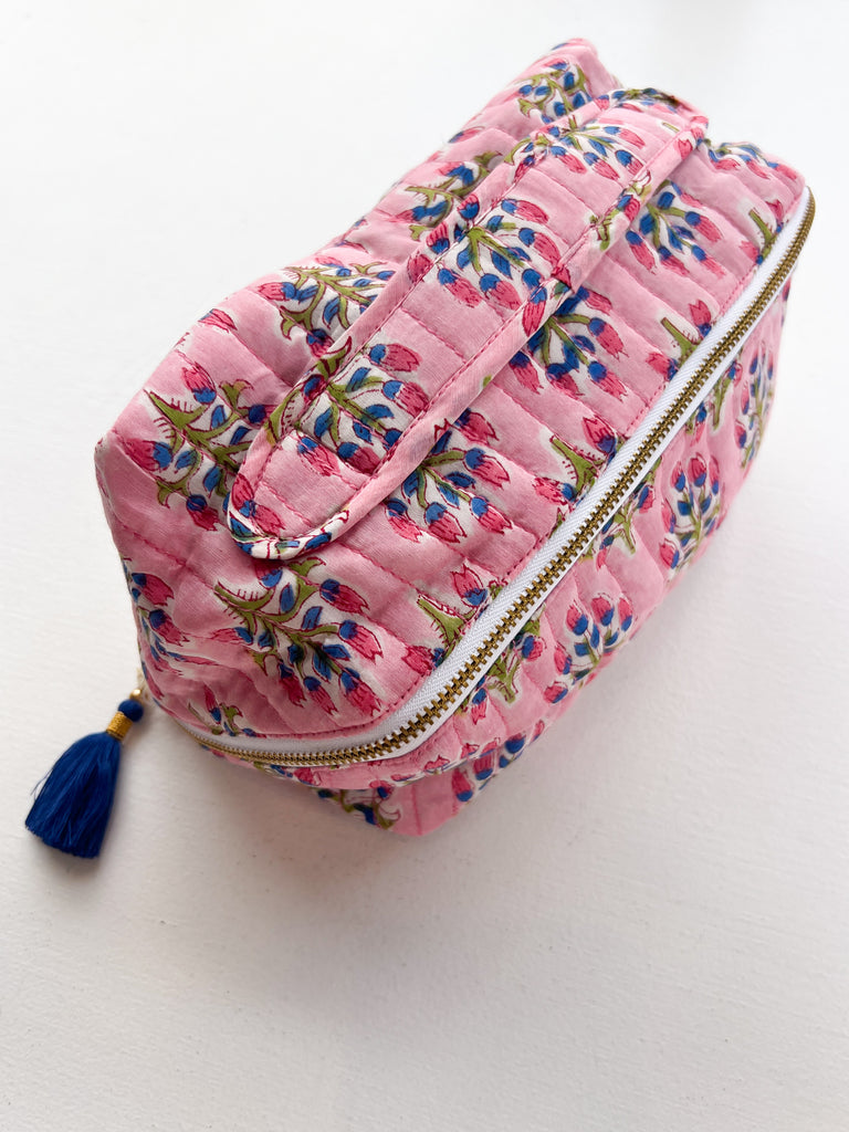 The Evie Cosmetic Pouch Accessory Peacocks & Pearls Lexington Pink/Green/Blue