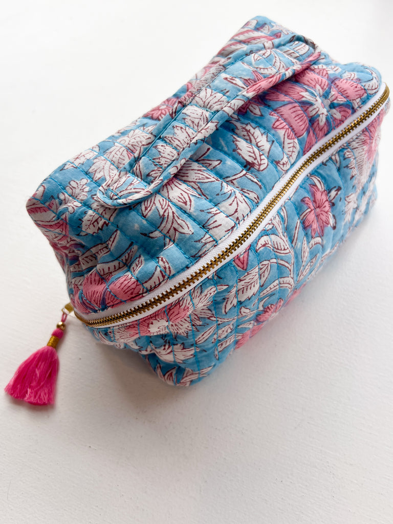 The Evie Cosmetic Pouch Accessory Peacocks & Pearls Lexington Blue/Pink