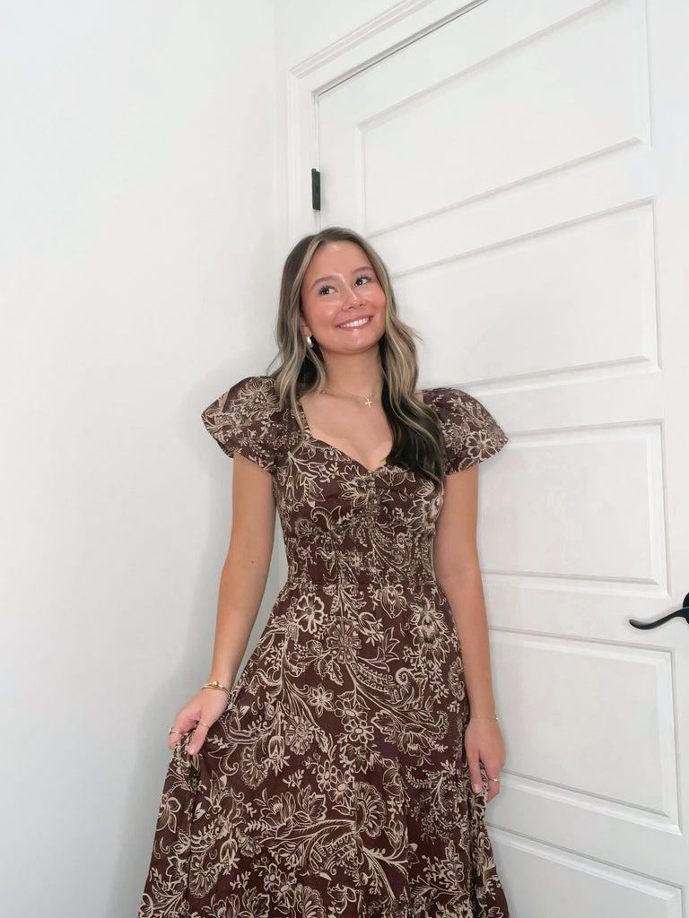 toffee brown dress Toffee Pleated Full Maxi Flore Dress S