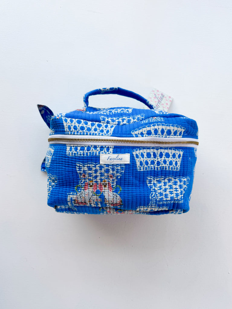 Calli Jane Handle Cosmetic Bag Purse Peacocks & Pearls Lexington Fifi Royal Blue