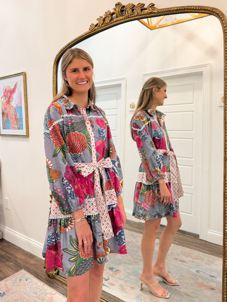 The Maddie Multi Print Long Sleeve Dress Clothing Peacocks & Pearls Lexington   