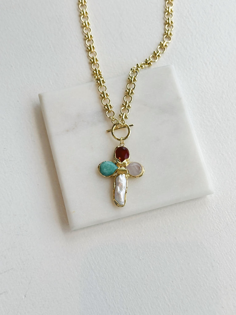 Multi-Stone Cross Loop Necklace Jewelry Peacocks & Pearls Lexington