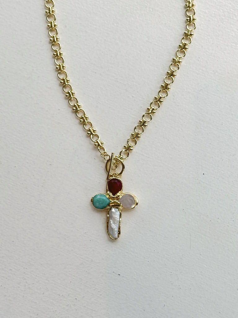 Multi-Stone Cross Loop Necklace Jewelry Peacocks & Pearls Lexington