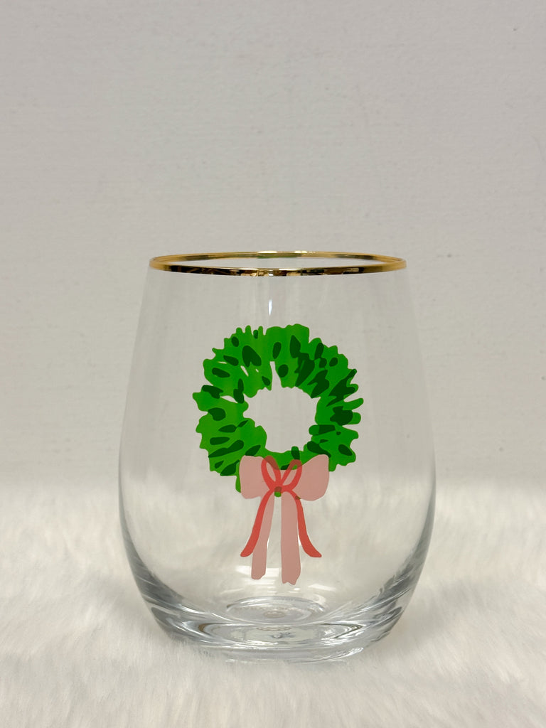 Rosy Wreath Stemless Wine Glass Home Peacocks & Pearls Lexington