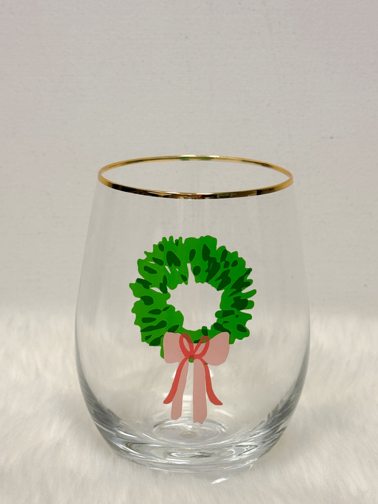Rosy Wreath Stemless Wine Glass Home Peacocks & Pearls Lexington
