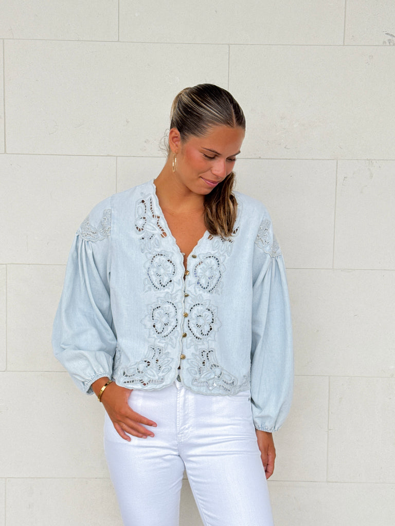 Prairie Threads Top Clothing Peacocks & Pearls Lexington Blue S