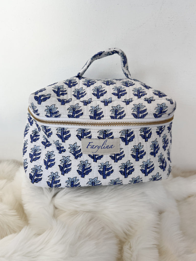 Calli Jane Handle Cosmetic Bag Purse Peacocks & Pearls Lexington Navy/White