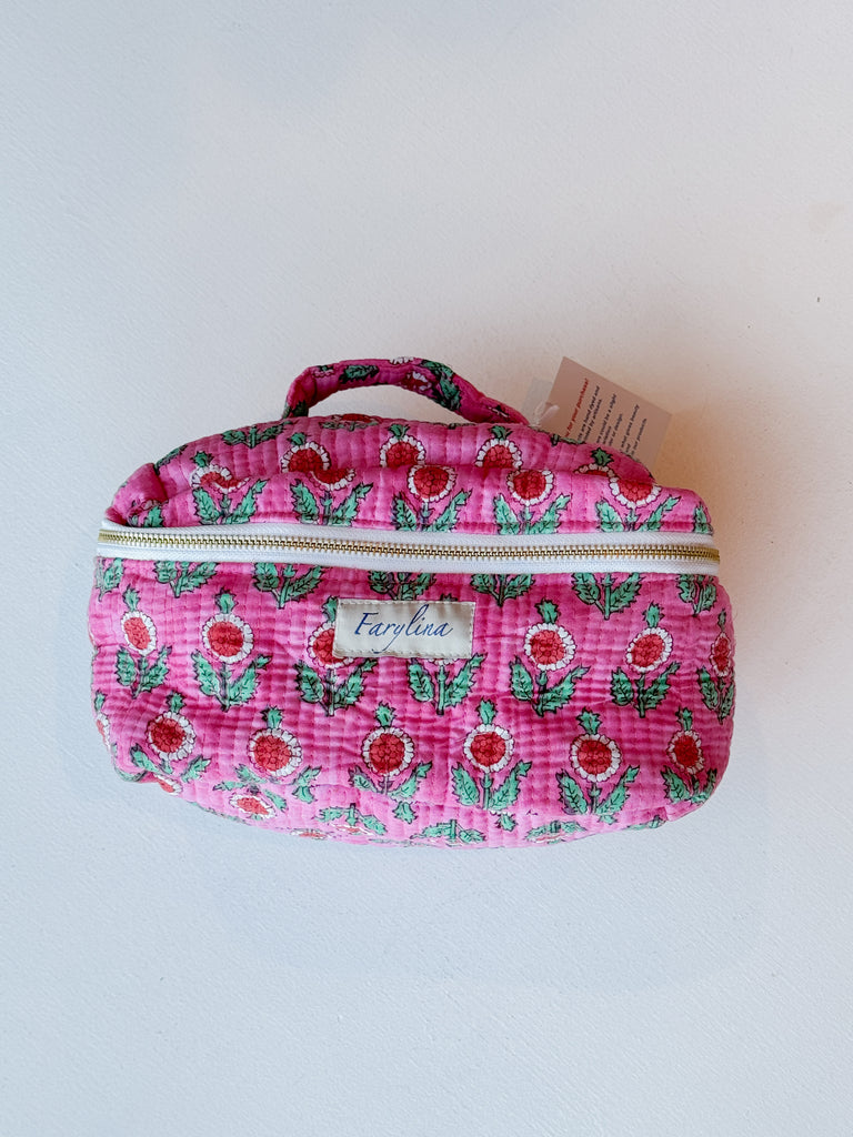 Calli Jane Handle Cosmetic Bag Purse Peacocks & Pearls Lexington Solid Pink