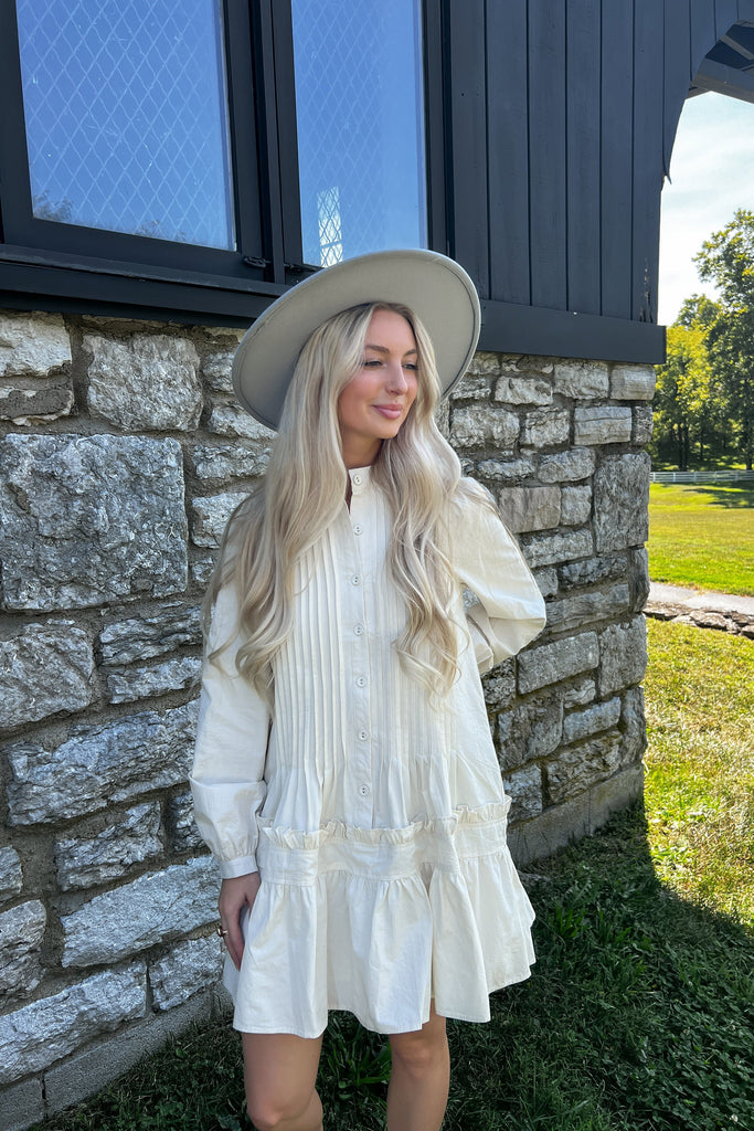 Found My Place Cream Button Down Dress Clothing Peacocks & Pearls Lexington   