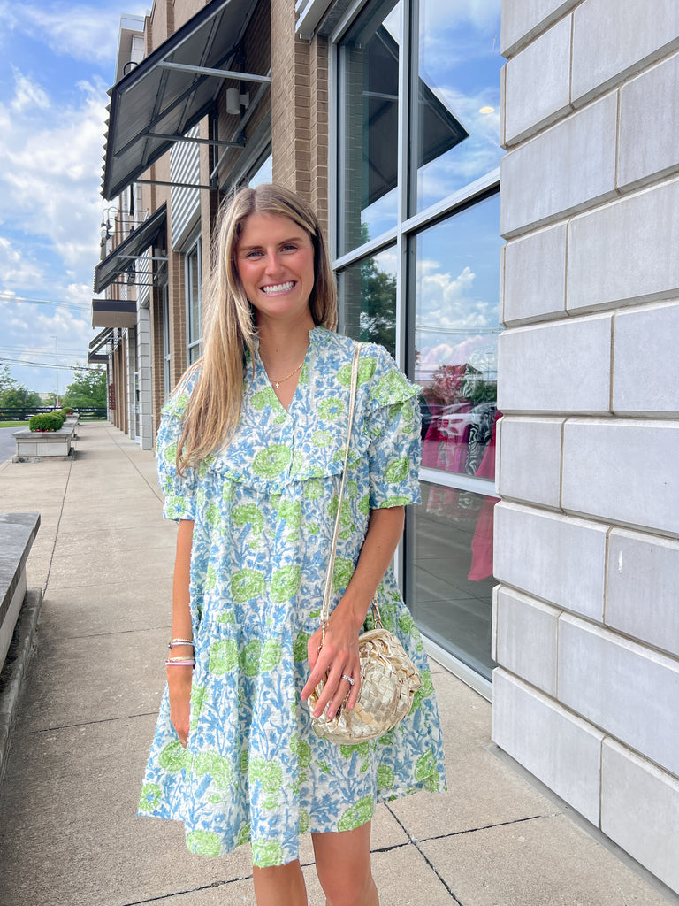 Freya Lime Blue Short Dress Clothing Peacocks & Pearls Lexington   