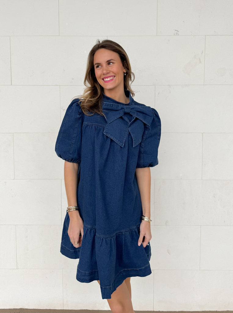 Aura Jacey Denim Bow Dress Clothing SugarLips   