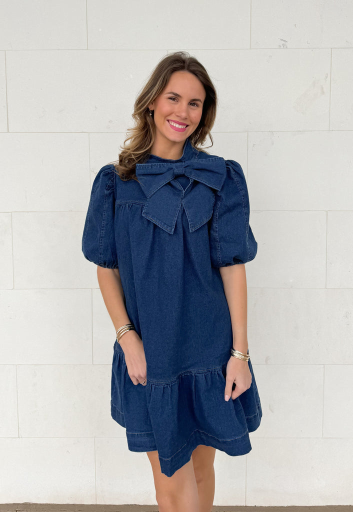 Aura Jacey Denim Bow Dress Clothing SugarLips   