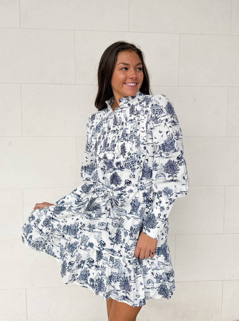 Renzo Toile Beacher Pintuck Shift Dress Clothing SugarLips   